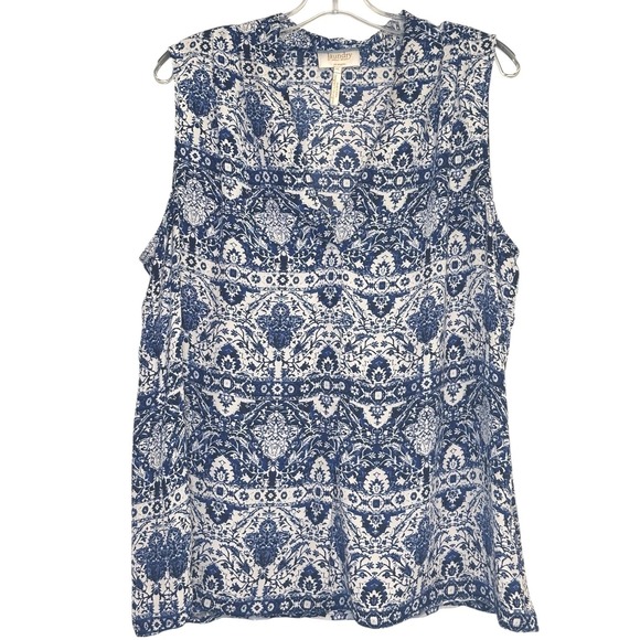 Laundry By Shelli Segal Tops - Laundry by Shelli Segal Blouse Women Blue Damask Sleeveless Boho Coastal Chic XL